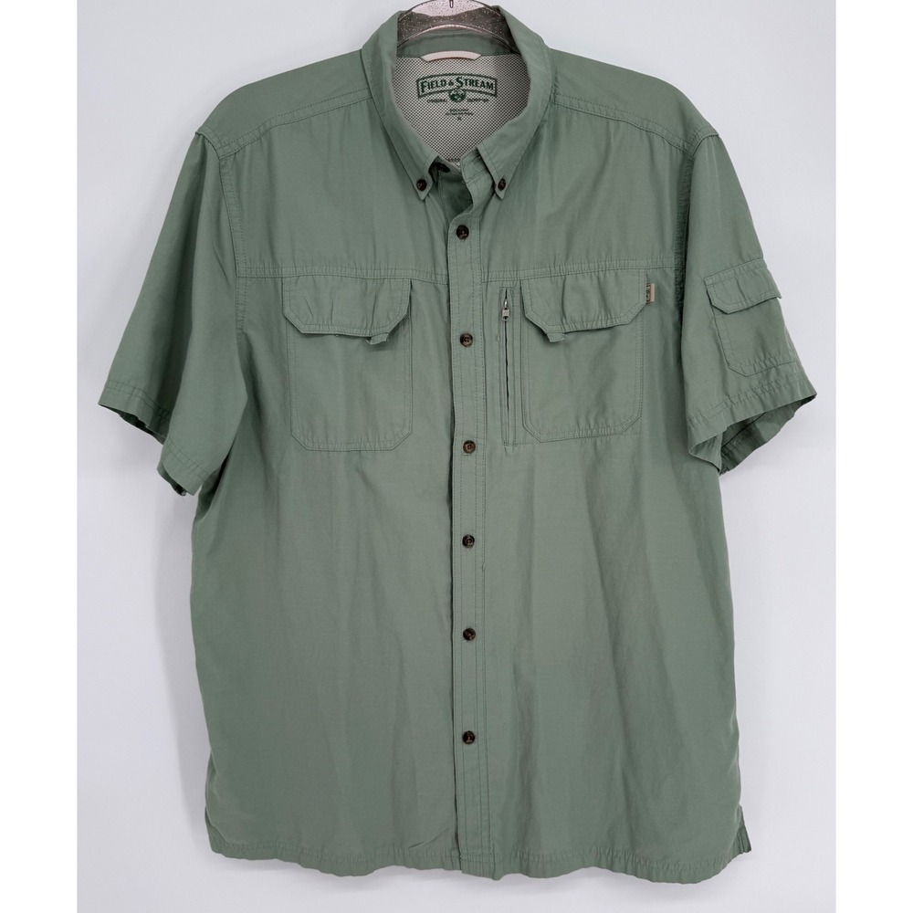 Field & Stream Mens Sage Green Short Sleeve‎ Fishing Shirt Button Down Sz XL